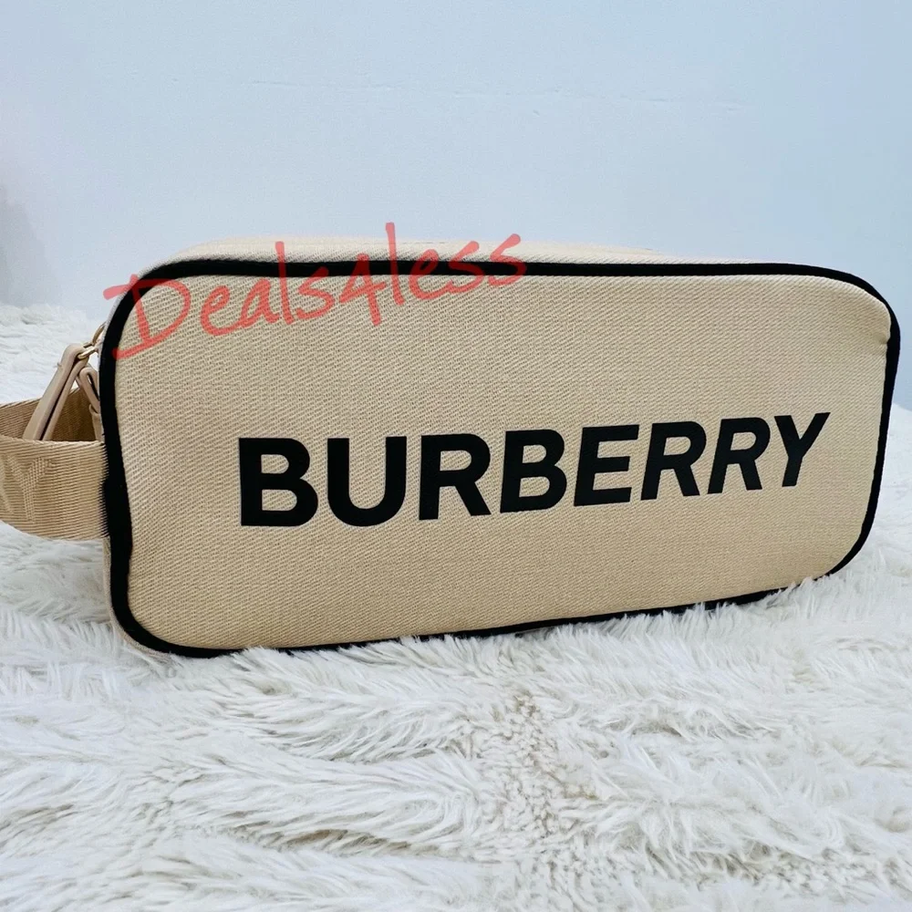 Burberry Bag Pouch Case Cosmetics Toiletry Travel Logo Handle Zippered New